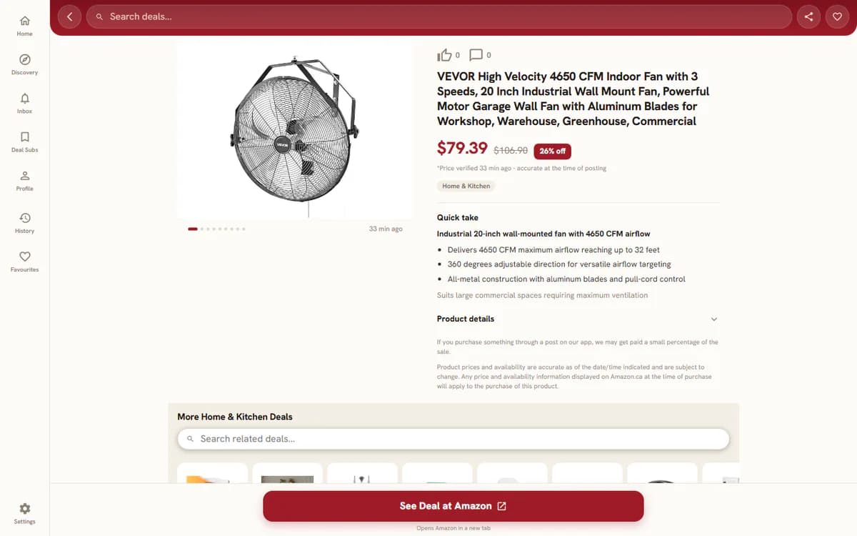 A deal page on a computer