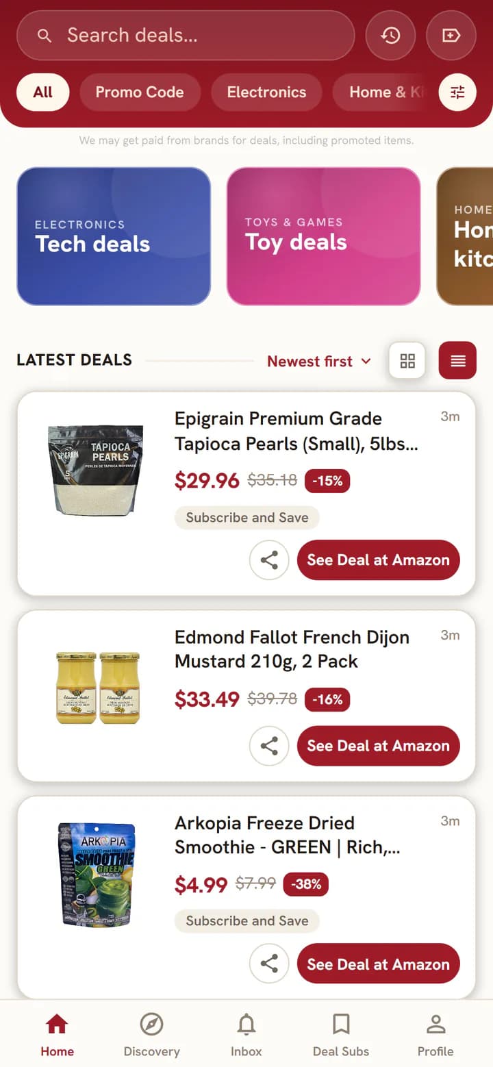 The Maple Deals home feed on a phone