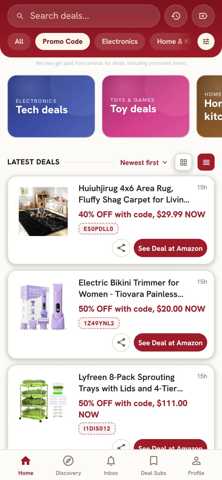 Promo code deals on Home with their codes on the cards