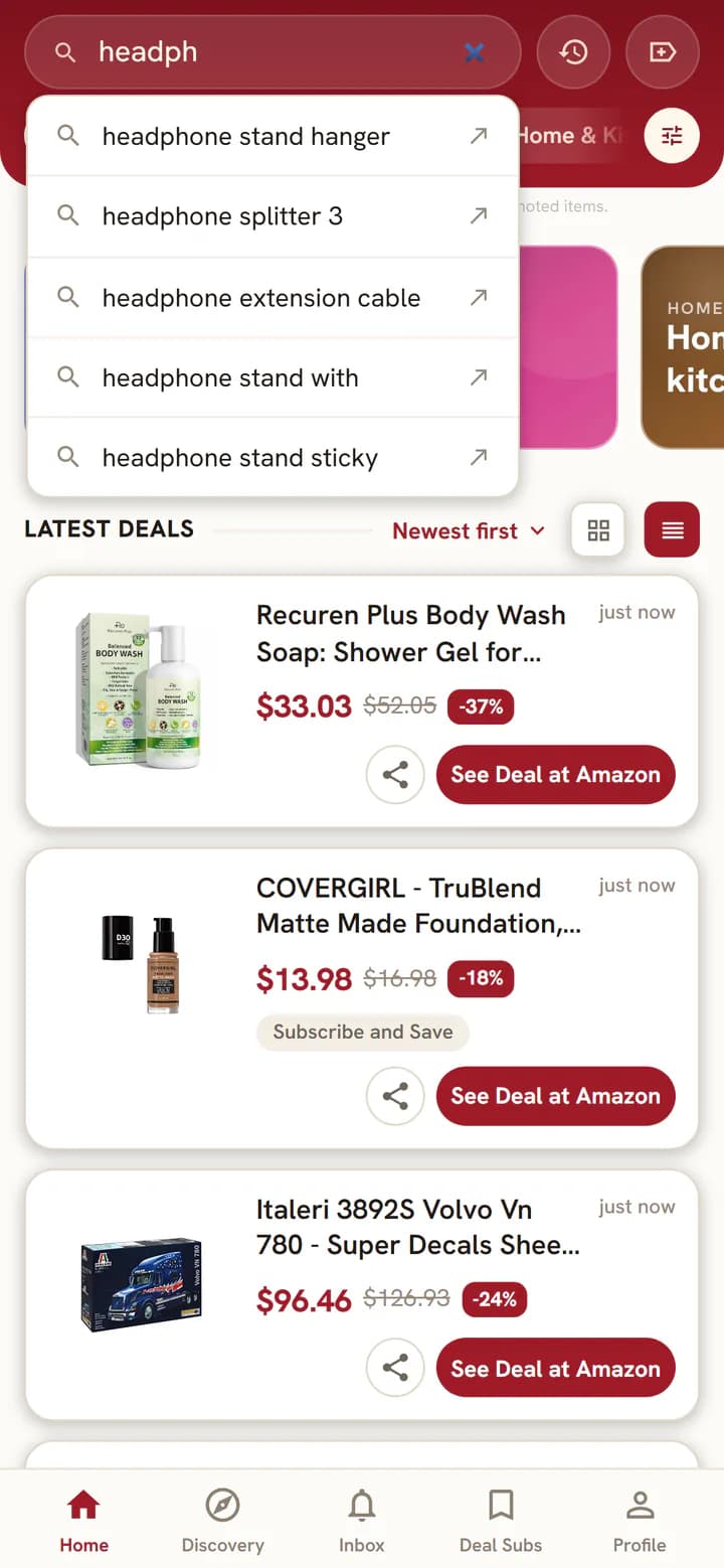 Search suggestions appearing while typing