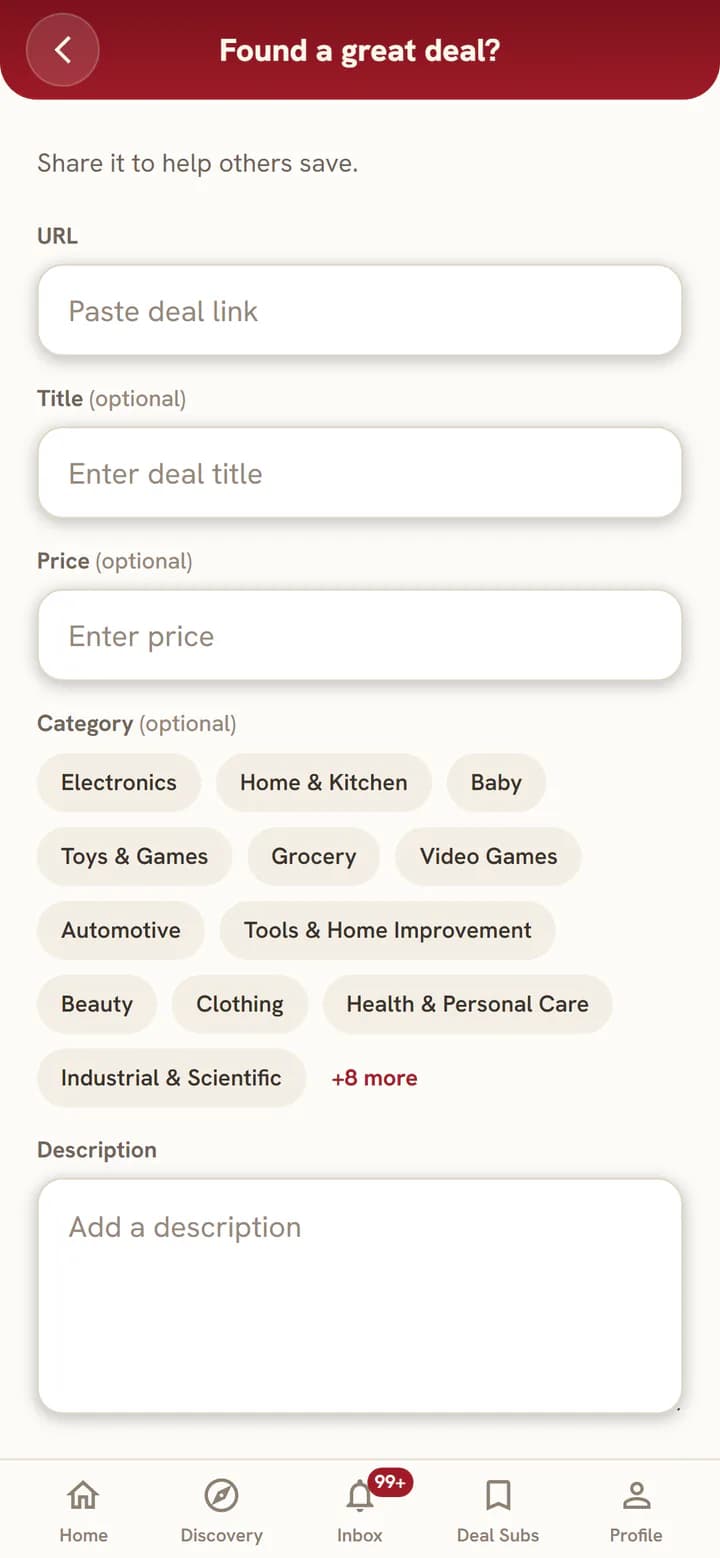 The Submit a deal form